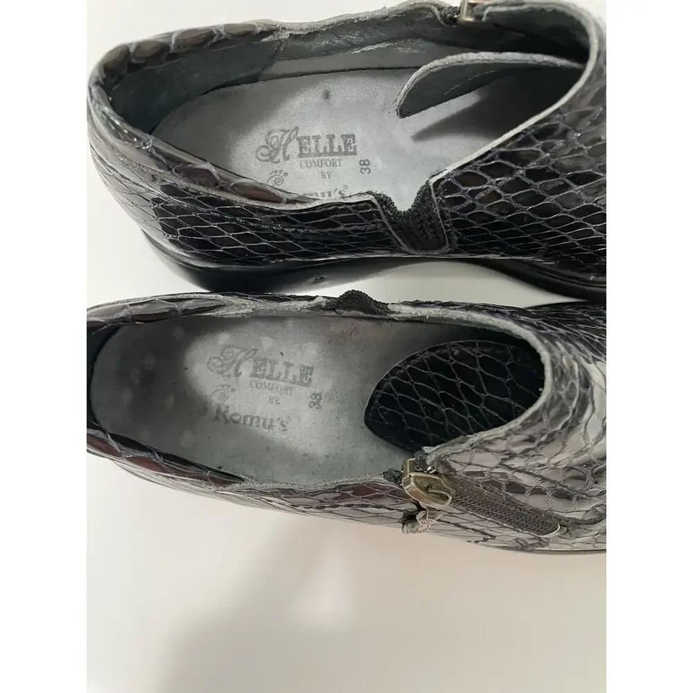 Womens Helle Comfort By Romus Size 38 Croc Print Slip On Loafers Black US 7.5